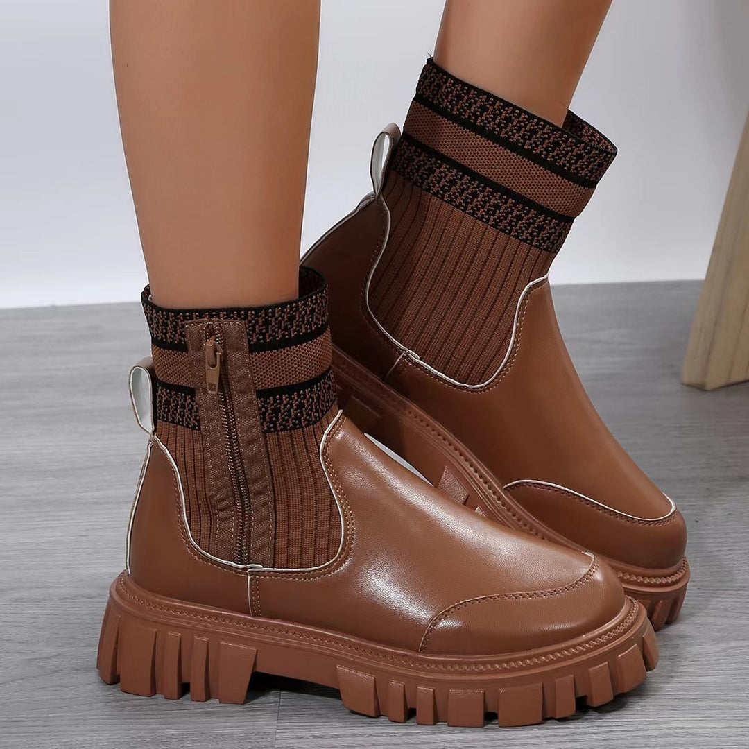 Modische Mittelhohe -Stiefel für Damen mit Reißverschluss und rutschfester Sohle