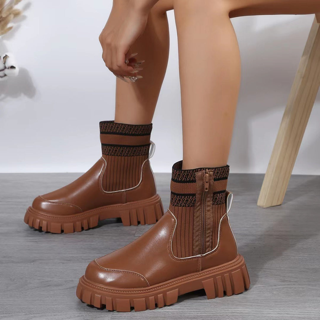 Modische Mittelhohe -Stiefel für Damen mit Reißverschluss und rutschfester Sohle